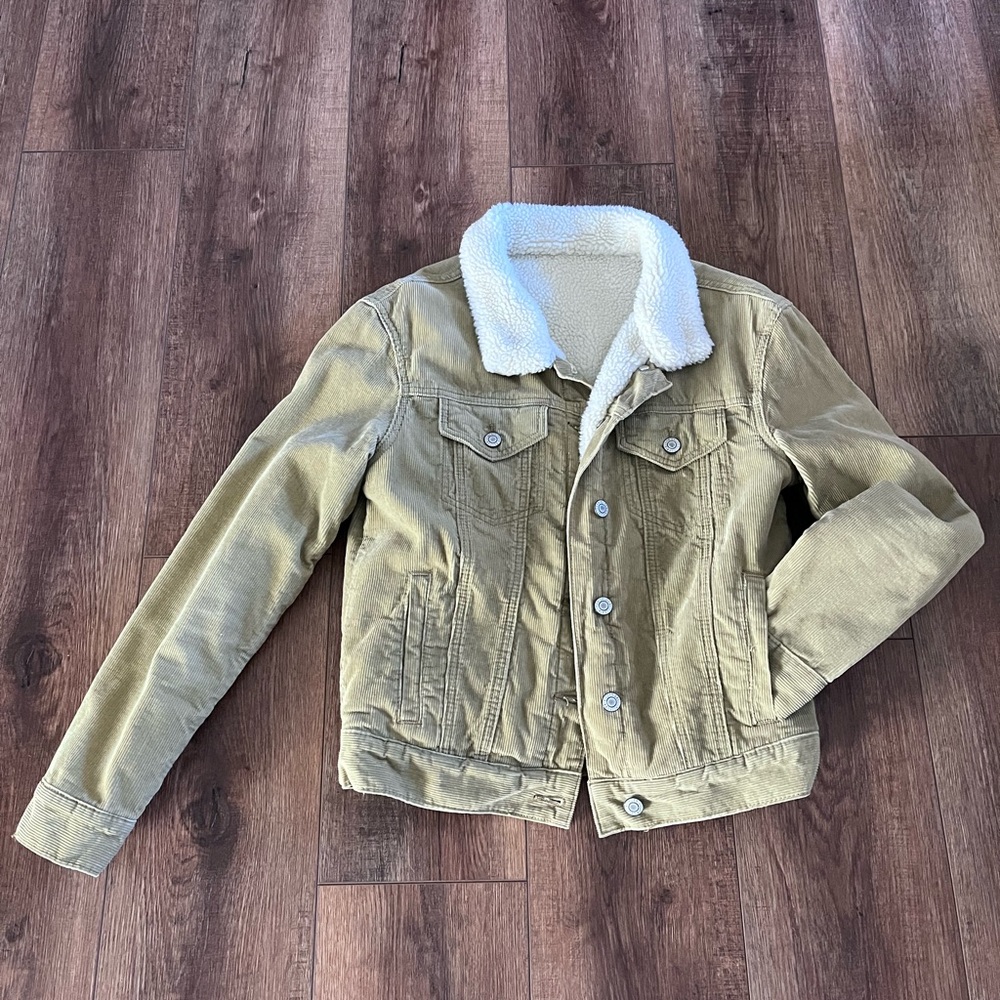 Tan Sherpa-Lined Denim Jacket